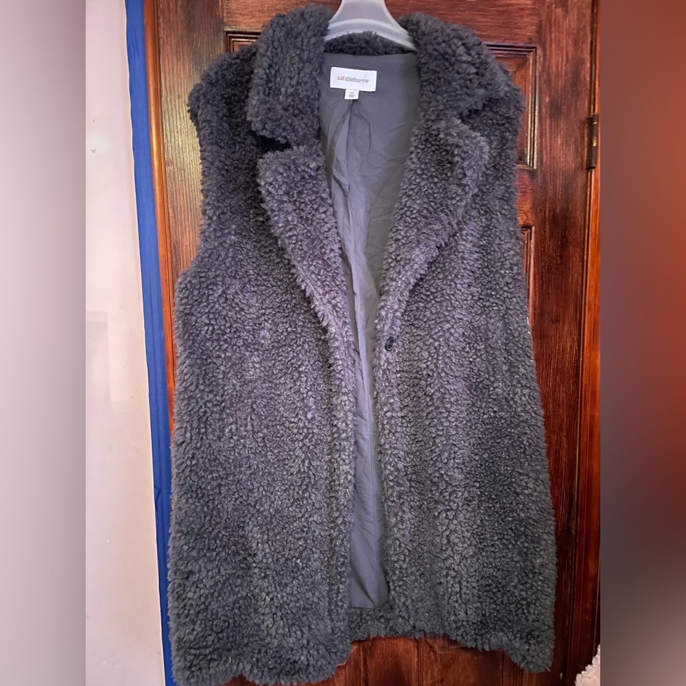 Liz Claiborne Fuzzy Knee Length Vest
